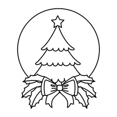 Sticker - merry christmas pine tree with bow vector illustration design