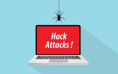 Wall Mural - hack attacks concept illustration with laptop and spider sign symbol