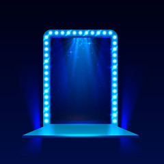 Show light podium blue background. Vector illustration