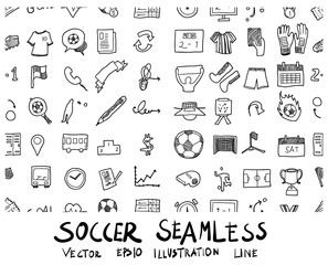 Wall Mural - soccer doodle sketch background pattern seamless vector ink eps10