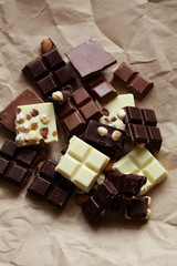 Wall Mural - pieces  of  three types chocolate