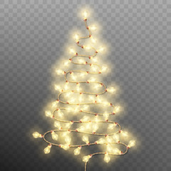 Tree formed garland lights on transparent background. EPS 10 vector