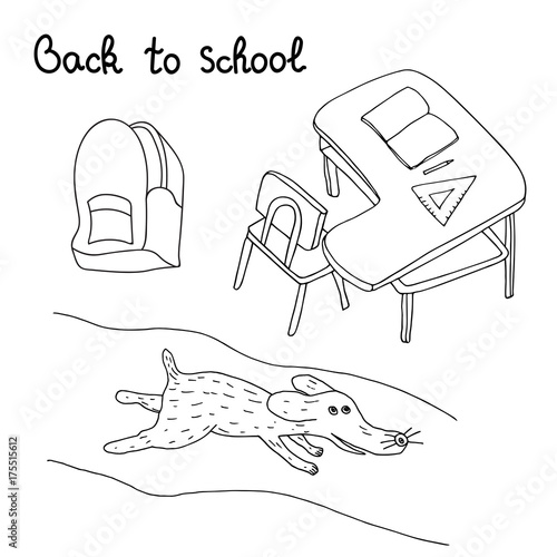 Back To School Hand Drawn Set Artistic Sketch Desk Backpack And