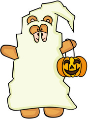 Sticker - Halloween teddy bear dressed uniform of the ghost
