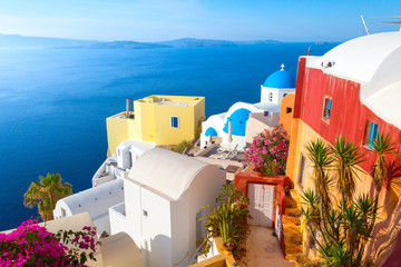 Sunrise in the Oia village, Santorini, Greece.