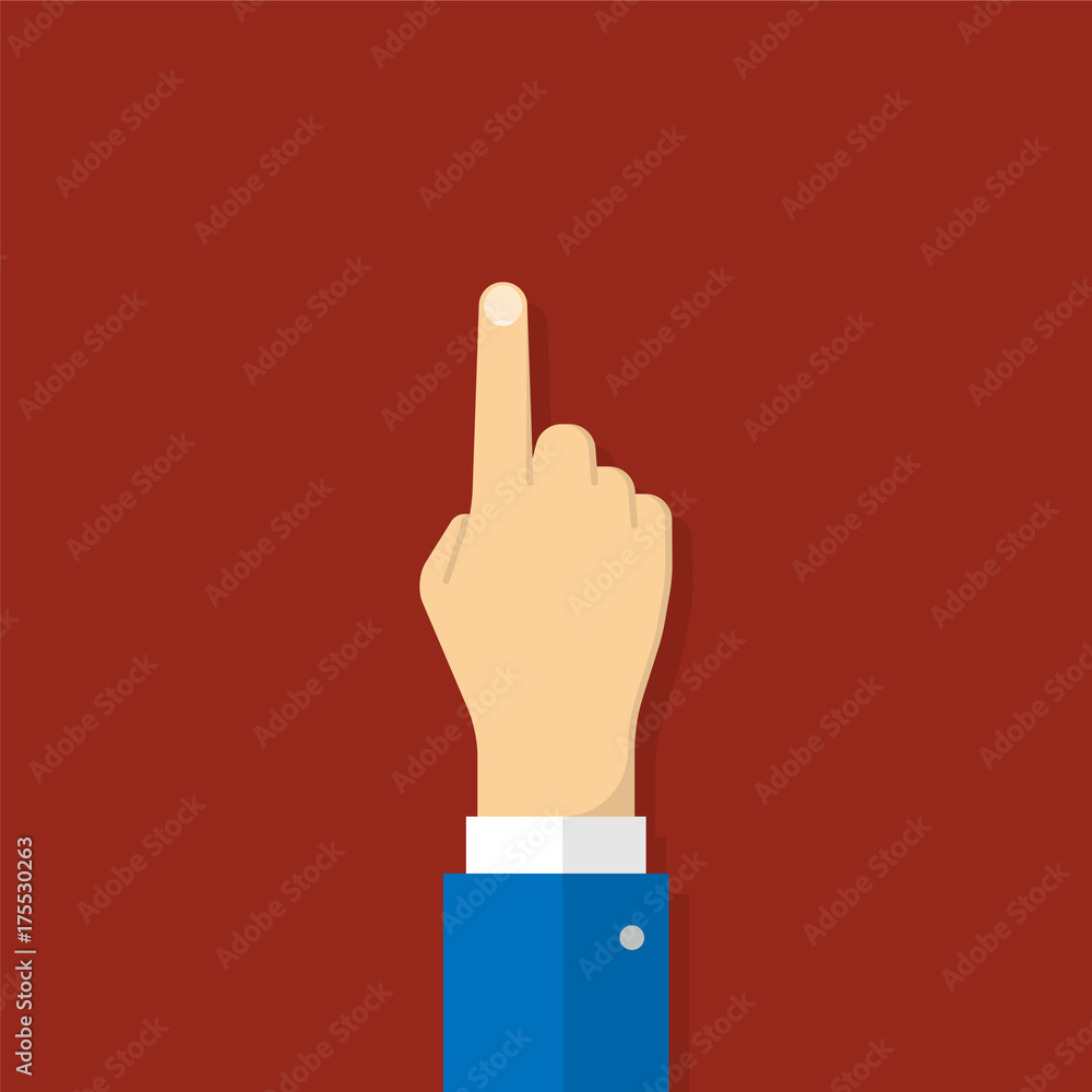 Hand with pointing finger. Illustration in flat style - obrazy, fototapety, plakaty 