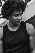 Black And White Portrait Of An Afro American Man With Casual Sport Outfit