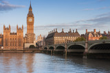 Fototapeta Londyn - Palace of Westminster, Big Ben and Westminster bridge