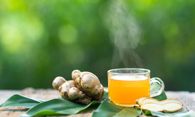 ginger tea hot drink in glass cup