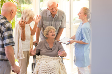 Wall Mural - Woman leaving hospital