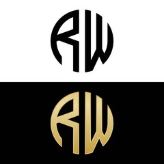 Wall Mural - rw initial logo circle shape vector black and gold