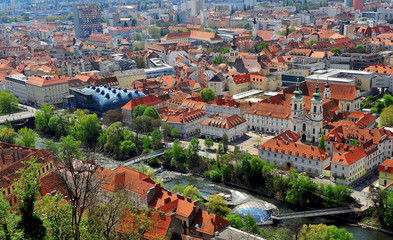 Top view of Graz old town, Austria