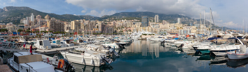 Wall Mural - Panoramic view on marina and residential buildings in Monte Carlo