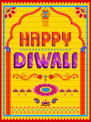 Wall Mural - Colorful Indian truck painting on Happy Diwali card for festival of light of India