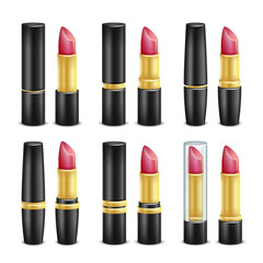 Sticker - Lipstick Set Vector. Black And Golden Tubes. Isolated On White Illustration