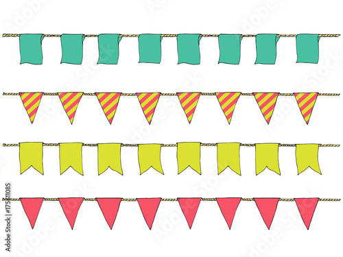 Hand Drawn Colorful Doodle Bunting Banners For Decoration Doodle