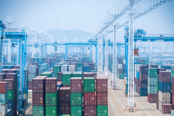 Poster - container yard closeup