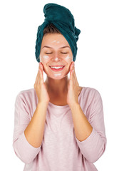 Sticker - Woman with bathtowel appying face cream