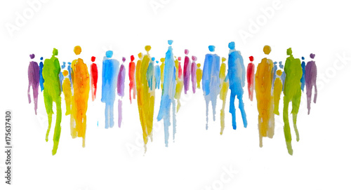 Silhouette von vielen bunten Menschen in einer Gruppe, Menschengruppe, Zusammenh Poster Mural XXL