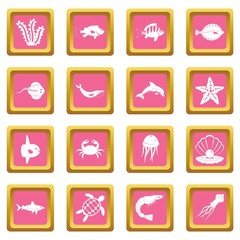 Wall Mural - Sea animals icons pink