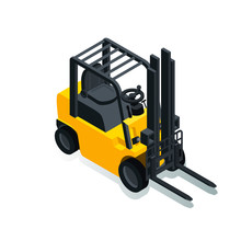 Forklift For Raising And Transporting Goods, Working Transport, Isometric Image