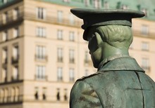 Figure Of A Soldier In Front Of The Adlon Hotel, Berlin-Mitte, Germany, Europe