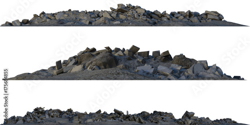 Fotografía Heaps of rubble and debris isolated on white 3d illustration