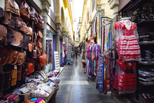 Alcaiceria Market In Granada, Spain. Narrow Streets Filled With Shops Called Alcaiceria