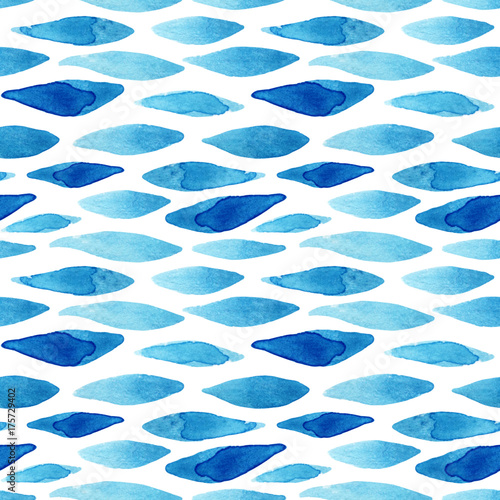 Fototapeta na wymiar Watercolor textured waved shapes seamless pattern.