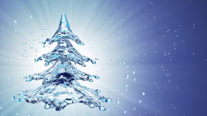 Canvas Print - Christmas water splash tree on blue background