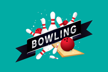 Vector of bowling badge design with bowling ball.