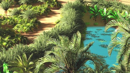 Beautiful natural background -African oasis 3d rendering