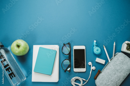 Modern Work Space For Healthy Person Pencils Water Apple Phone