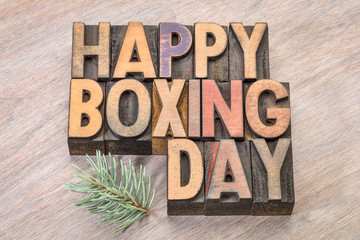 Sticker - Happy Boxing Day word abstract in wood type