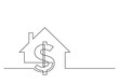 one line drawing of isolated vector object - dollar sign and house