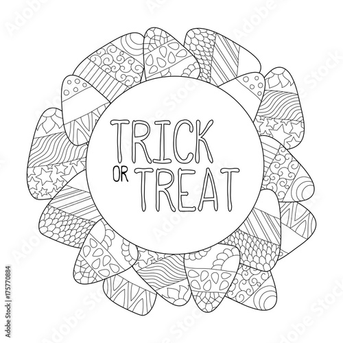 Candy Corn Vector Coloring Page Trick Or Treat Greeting Card