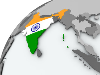 Sticker - Flag of India on grey globe