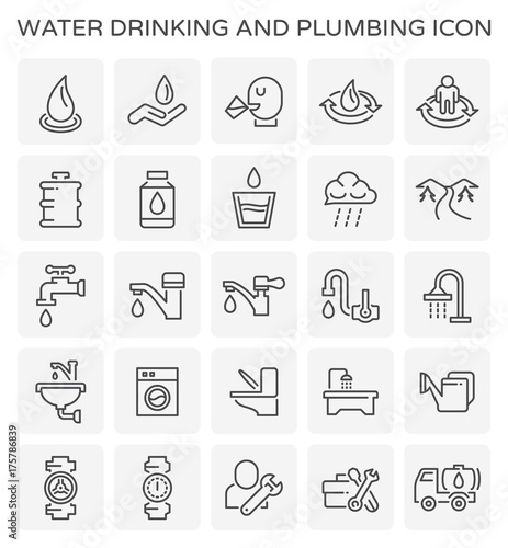 Fotomural Vector line icon of water drinking and plumbing.