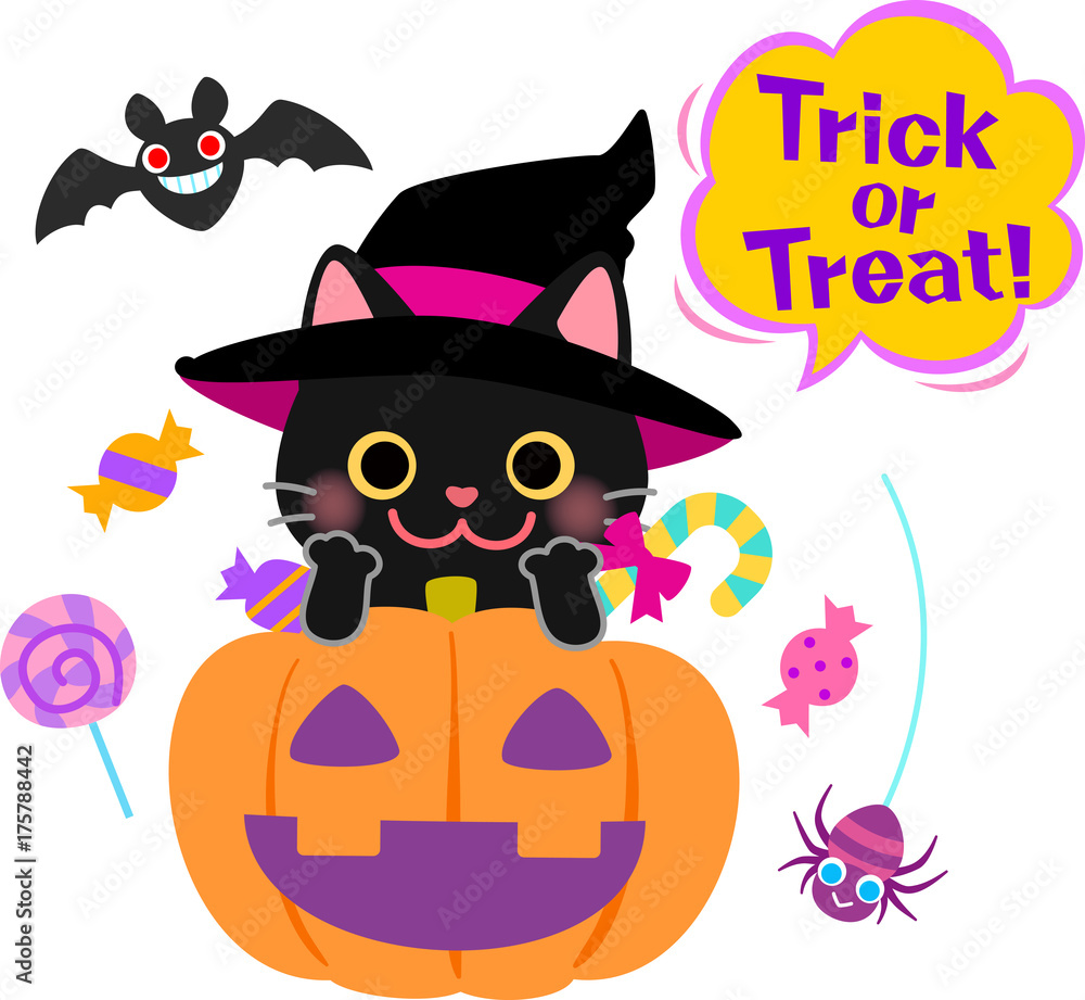 黒猫のハロウィンイラスト Stock Vector | Adobe Stock