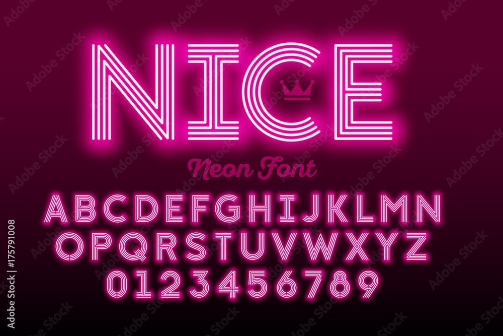 Neon style modern font, alphabet and numbers  - obrazy, fototapety, plakaty 