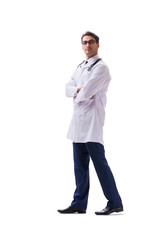 young doctor physician standing walking isolated on white backgr