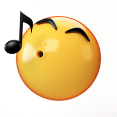 Sticker - Whistling emoji isolated on white background, music emoticon 3d rendering