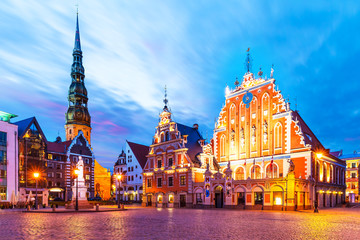 Wall Mural - Evening scenery of the Old Town Hall Square in Riga, Latvia