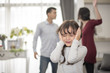 © Shutter2U - Little girl was crying because dad and mom quarrel, Sad and dramatic scene, Family issued, Children's Rights abused in Early Childhood Education and Social and parrents care problem concept