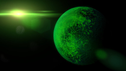 Wall Mural - exoplanet, tidally locked alien planet lit by a green nearby star