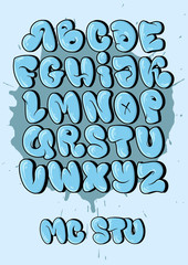 Bubble style graffiti alphabet in set. cool graffiti font