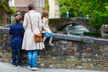 Wall Mural - Mother and kids outdoors in Belgium