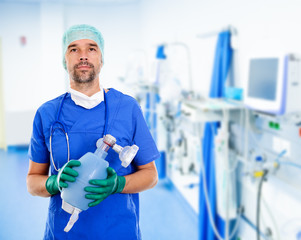 Wall Mural - young anesthetist with resuscitation bag