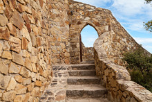 Stairs To The Castell D'en Plaja On The Costa Brava In Lloret De Mar, Spain. View Of The Balearic Sea And The Rocky Coast. Popular Tourist Destination In Spain.