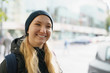 © GCapture - Portrait of happy teen girl enjoys traveling in the city in autumn